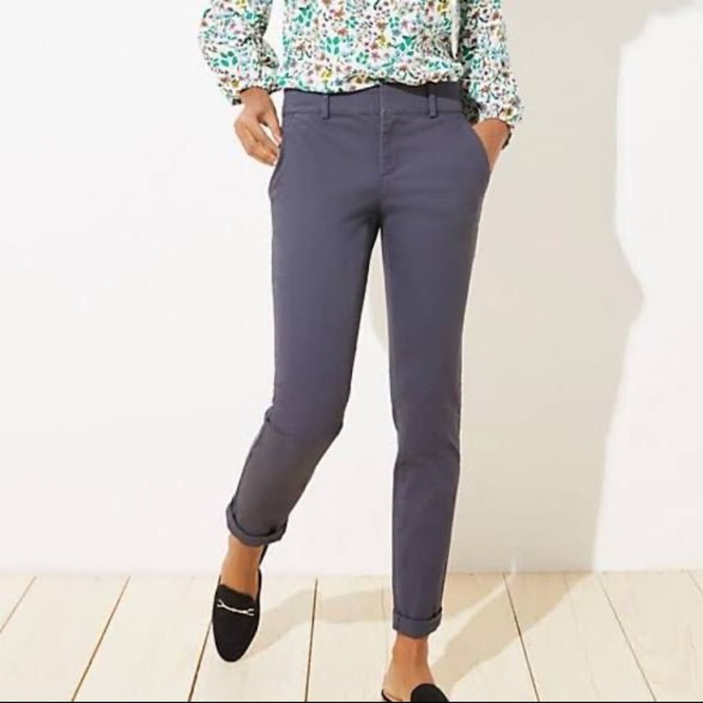 Loft Grey Roll Cuff Girlfriend Chinos